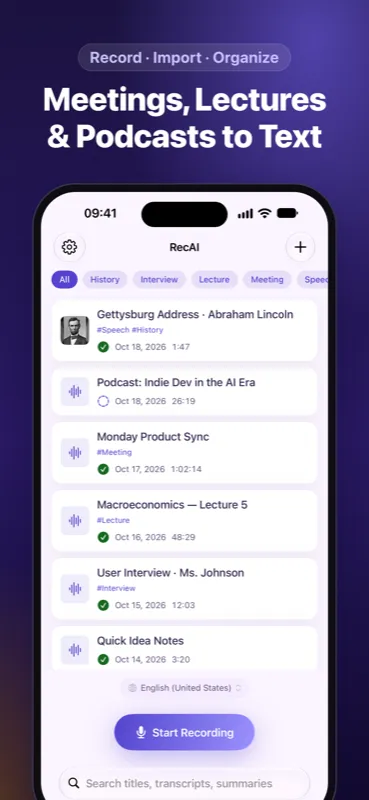 RecAi recordings list